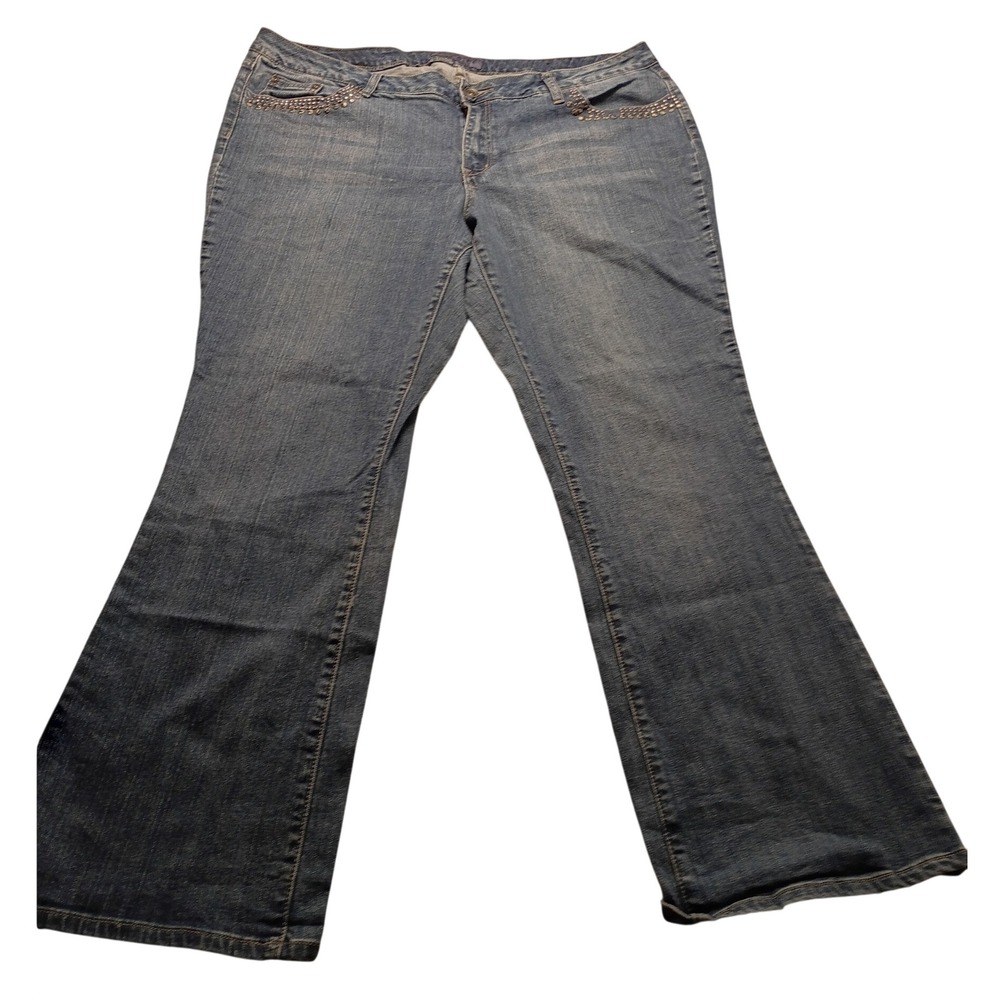 Zana-Di For Fashion Bug Women's Blue Studded Pocket Bootcut Jeans Medium Wash